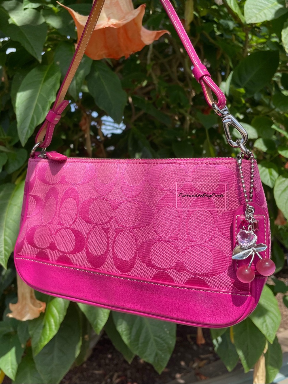 Hot Pink Y2K Vintage Coach 6094 Crystal Cherry Bag Charm 2000s Coach Purse
